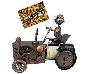 BRUBAKER - Porte-Bouteille de vin - Fermier avec Tracteur - Métal - Carte de vœux Incluse - Idée Cadeau Originale - Objet décoratif