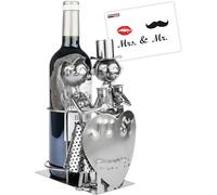 BRUBAKER Porte- Bouteille de Vin Just Married Couple de Mariés - Sculpture en Métal Porte-Bouteilles Paire de Mariés - Cadeau de Vin pour Mariage - Porte-Bouteilles avec Carte Cadeau