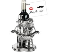 BRUBAKER Porte- Bouteille de Vin Just Married Couple de Mariés - Sculpture en Métal Porte-Bouteilles Paire de Mariés - Cadeau de Vin pour Mariage - Porte-Bouteilles avec Carte Cadeau