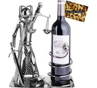 BRUBAKER Porte-bouteille de vin Justitia avec serpent - Sculpture en métal Porte-bouteille - Cadeau de vin en métal pour juriste, juge, avocat, cabinet d'avocats - avec carte de vœux