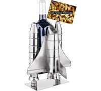 BRUBAKER Porte-Bouteille de Vin Lancement de Fusée - Figurine en Métal Sculpture Porte-Bouteille Fusée Navette Spatiale - Argent Cadeau de vin pour Les Fans de l'espace avec Carte de Vœux