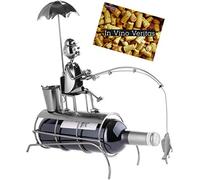 BRUBAKER - Porte-Bouteille de vin - Pêcheur sous Parasol - Sculpture en Métal - Carte de voeux INCL. - Idée Cadeau Originale