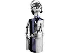 BRUBAKER - Porte-Bouteille de vin - Pompier avec extincteur - Sculpture en Métal - Carte de voeux INCL. - Idée Cadeau Originale