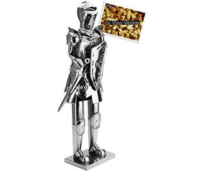 BRUBAKER - Porte-Bouteille de vin XXL - Chevalier avec épée - 59 cm - Sculpture en Métal - Carte de voeux INCL. - Idée Cadeau Originale