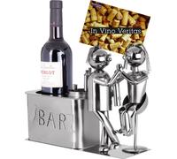BRUBAKER Porte-bouteilles à vin Couple d'amoureux au bar Objet de décoration en métal Cadeau de couple Porte-bouteilles avec carte de vœux