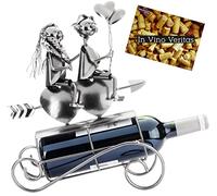 BRUBAKER Porte-Bouteilles à Vin Couple d'amoureux sur cœur Flèche en Métal Couple avec Ballons et Fleur - 34 cm Décoration avec Carte de Vœux - Cadeau de Vin pour la Saint Valentin