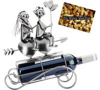 Brubaker Porte-bouteilles à vin Couple d'amoureux sur cœur flèche - Porte-bouteilles en métal Couple avec ballons et fleur - 34 cm Décoration Porte-bouteilles avec carte de vœux - Cadeau de vin pour l