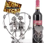 Brubaker Porte-bouteilles à vin Cœur avec couple d'amoureux sur la balançoire - Porte-bouteilles romantique en métal - Cadeau de couple ou objet de décoration - avec carte de voeux