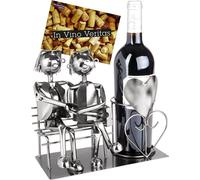 BRUBAKER Porte-bouteilles couple d'amoureux gay sur banc - Porte-bouteilles de vin argent - Porte-bouteilles figure métallique hommes amour - Sculpture métallique cadeau pour couple avec carte cadeau