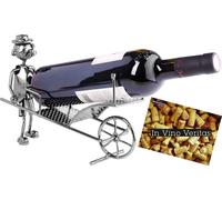 BRUBAKER Porte-bouteilles de vin Brouette Porte-bouteilles Objet de décoration en métal avec carte de vœux pour cadeau de vin