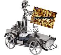 BRUBAKER Porte-bouteilles de vin Camion de pompiers - Train de pompiers avec pompier en métal avec carte de vœux pour cadeau de vin