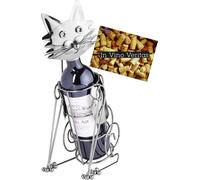 BRUBAKER Porte-bouteilles de vin Chat Porte-bouteilles Objet de décoration en métal avec carte de vœux pour cadeau de vin