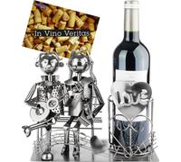 BRUBAKER Porte-bouteilles de vin Couple avec guitare sur banc - Porte-bouteilles en métal Couple avec guitare - Cadeau de vin pour musiciens avec carte cadeau