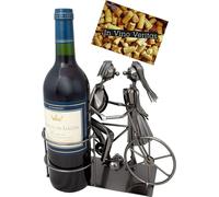 Brubaker Porte-bouteilles de vin Couple avec vélo Objet de décoration Porte-bouteilles en métal avec carte de vœux pour cadeau de vin