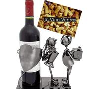 BRUBAKER - Porte-Bouteille de vin - Couple d'amoureux/Saint-Valentin - Sculpture en Métal - Carte de voeux INCL. - Idée Cadeau Originale