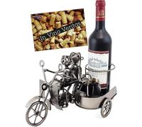 BRUBAKER Porte-bouteilles de vin Couple de motards avec side-car et chien - Sculpture en métal avec carte cadeau