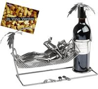 BRUBAKER Porte-Bouteilles de Vin Couple de Vacances - Porte-Bouteilles en Métal Couple en Vacances sur Hamac avec Palmiers - 40 cm Cadeau de Vin pour Vacances - Vin Décoration avec Carte de Voeux