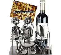 BRUBAKER Porte-bouteilles de vin Couple sur banc avec bébé - Porte-bouteilles en métal Couple d'amoureux avec poussette - 25 cm