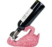 BRUBAKER Porte-bouteilles de vin Flamant assoiffé - Porte-bouteilles Animaux ivres - Porte-bouteilles drôle - Oiseau rose Déco Figure peinte à la main Bar Accessoires pour le vin - Décoration drôle Ca