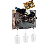 Brubaker Porte-bouteilles de vin Moto - Tableau Wall Art Métal - avec 3 porte-bouteilles - carte de voeux incluse pour cadeau de vin