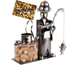 BRUBAKER Porte Bouteilles de Vin Pêcheur avec Poisson et Seau pour Le Rangement des Bouchons - Cadeau Figure en Métal - Cadeau de Vin Porte Bouteilles avec Carte Cadeau - Couleur : Cuivre