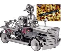 BRUBAKER Porte-bouteilles de vin Pompiers - Camion de pompiers sculpture métallique porte-bouteilles - 32 cm figure de métal vin cadeau pour pompiers et femmes de pompiers - avec carte de vœux