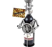 BRUBAKER - Porte-bouteille de vin - Capitaine - Sculpture en Métal - Carte de voeux incl. - Idée cadeau originale