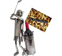 BRUBAKER Porte-bouteilles Joueur de golf au départ Sculpture en métal Cadeau avec carte cadeau