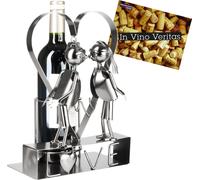 BRUBAKER Porte-bouteilles LOVE Couple d'amoureux dans un grand cœur - Porte-bouteilles en métal - 29 cm cadeau de vin avec carte de vœux