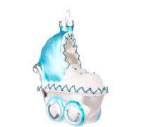 BRUBAKER Poussette bleue - Boule de Noël en verre - Peinte à la main et soufflée à la bouche - Décoration de Noël pour bébé garçon et fille - Décoration de Noël à suspendre - Boule de Noël décorative