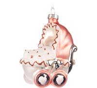 BRUBAKER Poussette rose - Boule de Noël en verre - Peinte à la main et soufflée à la bouche - Décoration de Noël pour bébé garçon et fille - Décoration de Noël à suspendre - Boule de Noël décorative