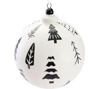 BRUBAKER Premium Boule de Noël blanche - Sapins - 10 cm Boule d'arbre Mat et peint à la main - verre