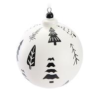 BRUBAKER Premium Boule de Noël Blanche - Sapins - 10 cm Boule d'arbre Mat et Peinte à la Main - Boule d'arbre de Noël en Verre avec Topper en Porcelaine - Décorations de Noël