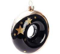 BRUBAKER Premium Boule de Noël Donut - Etoiles or et noir - 10 cm Boule d'arbre en verre - Peinte à la main