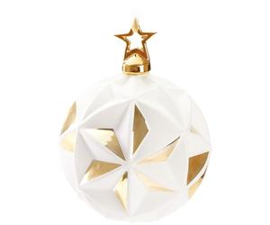 BRUBAKER Premium Boule de Noël Étoile Blanc Or avec Surface 3D - 10 cm Boule d'arbre en Verre avec Étoile de Noël Figure en Porcelaine - Boule d'arbre de Noël - Décoration de Noël
