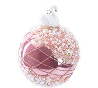 BRUBAKER Premium Boule de Noël Rose avec Cygne - Boule d'arbre en Verre Décorée à la Main - 10 cm Décoration d'arbre de Noël avec Perles et Paillettes - Boule d'arbre de Noël