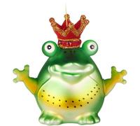 BRUBAKER Prince Grenouille - Boule de Noël en Verre - Grenouille Ronde avec Couronne à Paillettes - Peinte à la Main et Soufflée à la Bouche - Figurine de Sapin Amusante - Boule de Sapin Pendentif