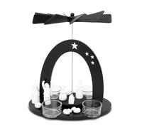 BRUBAKER - Pyramide de Noël Moderne - Marie, Joseph et Jésus - Hauteur 22 cm - 4 Bougeoirs en Verre - Conçu pour Bougies Chauffe-Plat - Bois Peint à la Main - Noir/Blanc