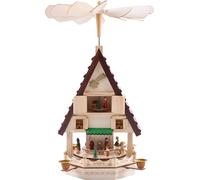 BRUBAKER Pyramide de Noël 49 cm - Crèche de Noël sur 4 étages - Pyramide de bougies avec 4 bougeoirs en métal - bois naturel - personnages peints à la main