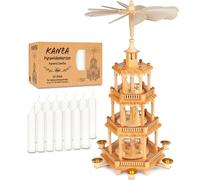 BRUBAKER Pyramide de Noël avec Lot de 50 Bougies Blanches - Carrousel Rotatif à Quatre Niveaux avec Figurines en Bois Peintes à la Main - Décoration de Noël de 55 cm - Finition Naturelle