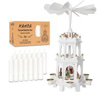 BRUBAKER Pyramide de Noël Blanche avec Lot de 50 Bougies Blanches - Carrousel Rotatif à Trois Niveaux avec Figurines en Bois Peintes à la Main - 45 cm Décoration de Noël