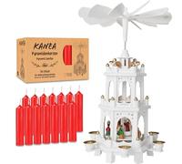 BRUBAKER Pyramide de Noël Blanche avec Lot de 50 Bougies Rouges - Carrousel Rotatif à Trois Niveaux avec Figurines en Bois Peintes à la Main - 45 cm Décoration de Noël