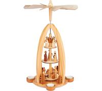 BRUBAKER Pyramide de Noël en bois - Anges, Jésus, Marie, Joseph et Rois - Grande pyramide de 44 cm avec bougies à chauffe-plat pour Noël - Peinte à la main - Marron