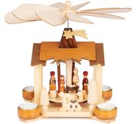 BRUBAKER Pyramide de Noël en bois - Crèche avec Jésus, Marie, Joseph et étoile de Bethléem - Pyramide de Noël en bois de 28 cm - Pyramide de table pour 4 bougies chauffe-plat - Peinte à la main