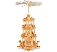 BRUBAKER Pyramide de Noël en bois - Grande pyramide en bois de 55 cm pour Noël - Pyramide de table tournante avec figurines en bois - Décoration de Noël Marron Naturel