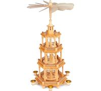 BRUBAKER Pyramide de Noël en Bois - Pyramide en Bois de 55 cm pour Noël - Pyramide de Table Pivotante avec Figurines en Bois de Noël - Peinte à la Main - Décoration de Noël - Brun Naturel