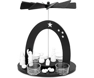 BRUBAKER - Pyramide de Noël Moderne - Marie, Joseph et Jésus - Hauteur 22 cm - 4 Bougeoirs en Verre - Conçu pour Bougies Chauffe-Plat - Bois Peint à la Main - Noir/Blanc