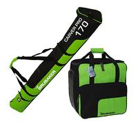 BRUBAKER Sac à Chaussures de Ski 'Super Function 2.0' et Housse à Skis 'Carver Pro 2.0' pour 1 Paire de Skis + Bâtons + Chaussures + Casque - 170 cm - Vert/Noir