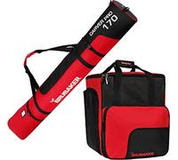 BRUBAKER Sac à Chaussures de Ski 'Super Function' et Housse à Skis 'Carver Pro' pour 1 Paire de Skis + Bâtons + Chaussures + Casque - 170 cm - Noir/Rouge