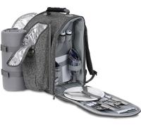 BRUBAKER Sac à dos de pique-nique pour 2 personnes - avec porte-bouteilles et couverture - Gris Melange 28 × 22 × 40 cm